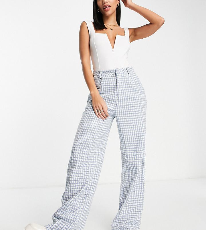 Missguided Houndstooth Wide Leg Pants In Blue - Part Of A Set