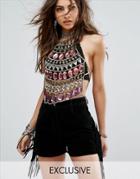 Sacred Hawk Halter Neck Top In Chain And Gems - Multi