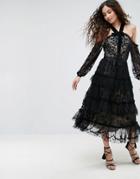 Needle & Thread Primrose Lace Cold Shoulder Dress - Black