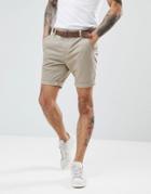 Threadbare Belted Chino Shorts - Stone