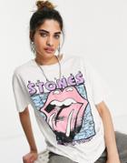 Pull & Bear Rolling Stones Band T-shirt In White