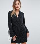 Missguided Tall Pinstripe Tie Sleeve Tux Dress - Black