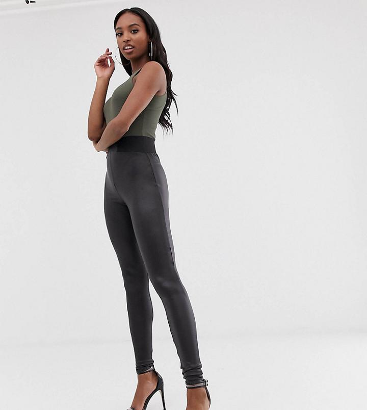 Asos Design Tall Leather Look Leggings With Elastic Slim Waist-black
