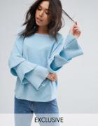 Prettylittlething Tiered Sleeve Sweater - Blue