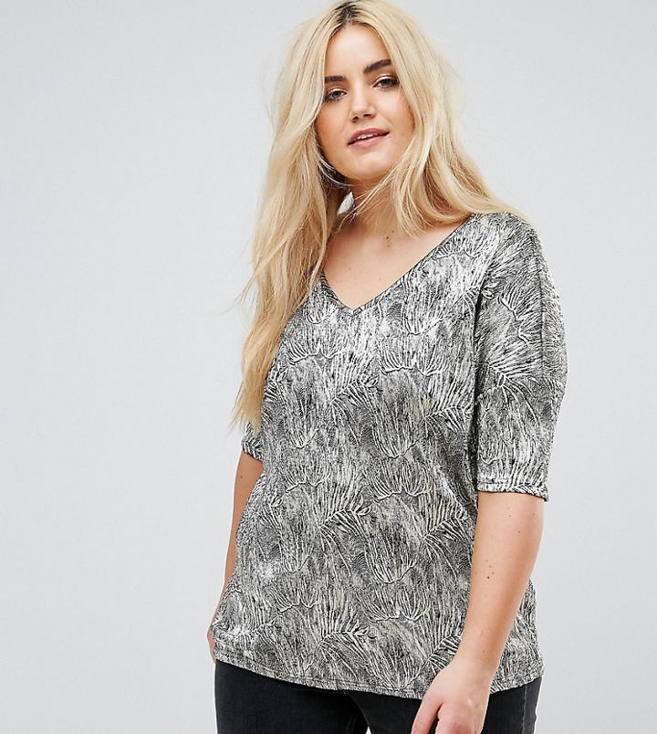 Junarose Metallic Round Neck Top - Silver