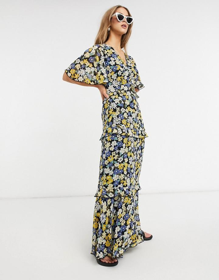 Warehouse Daisy Tiered Maxi Dress In Multi