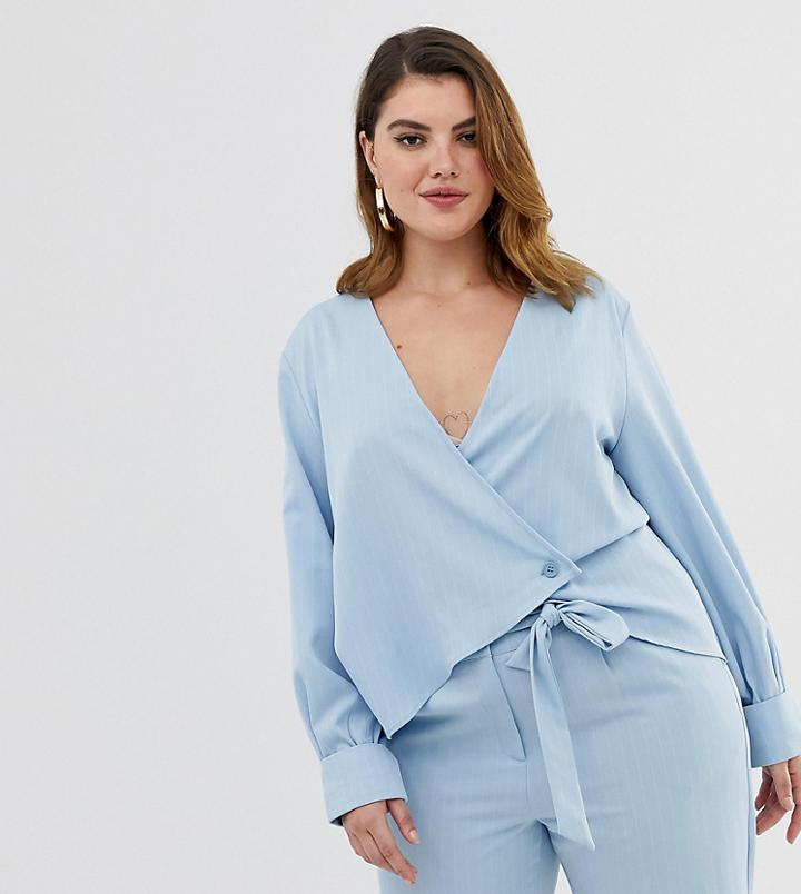 Unique21 Hero Pinstripe Wrap Top-blue
