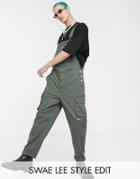 Asos Design Relaxed Cargo Overalls In Dark Green