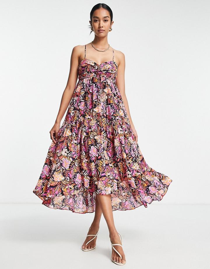 Topshop Occasion Strappy Back Detail Paisley Floral Midi Dress-multi