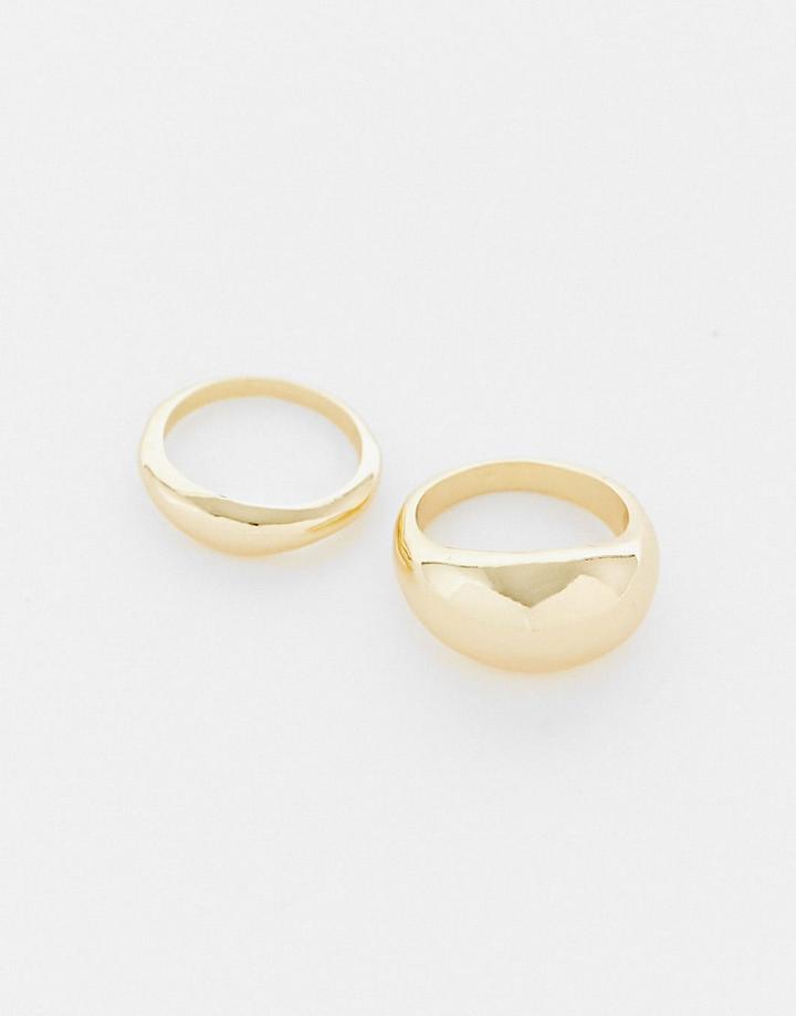 Designb London Pack Of 2 Dome Rings In Gold Tone
