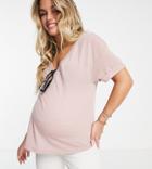 Asos Design Maternity Boxy T-shirt In Linen Mix In Pink-neutral