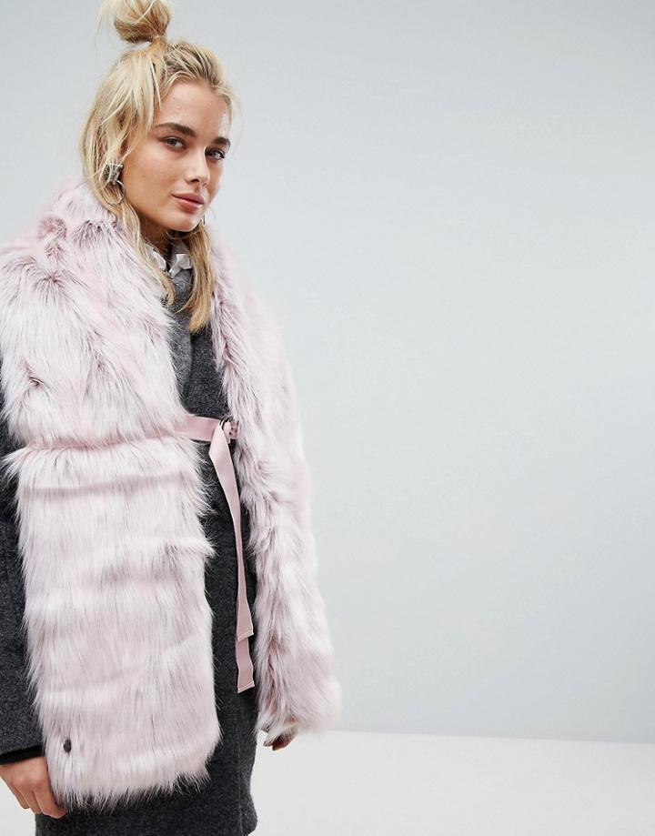 Urbancode Faux Fur Pink Scarf With Ring Fastening - Pink