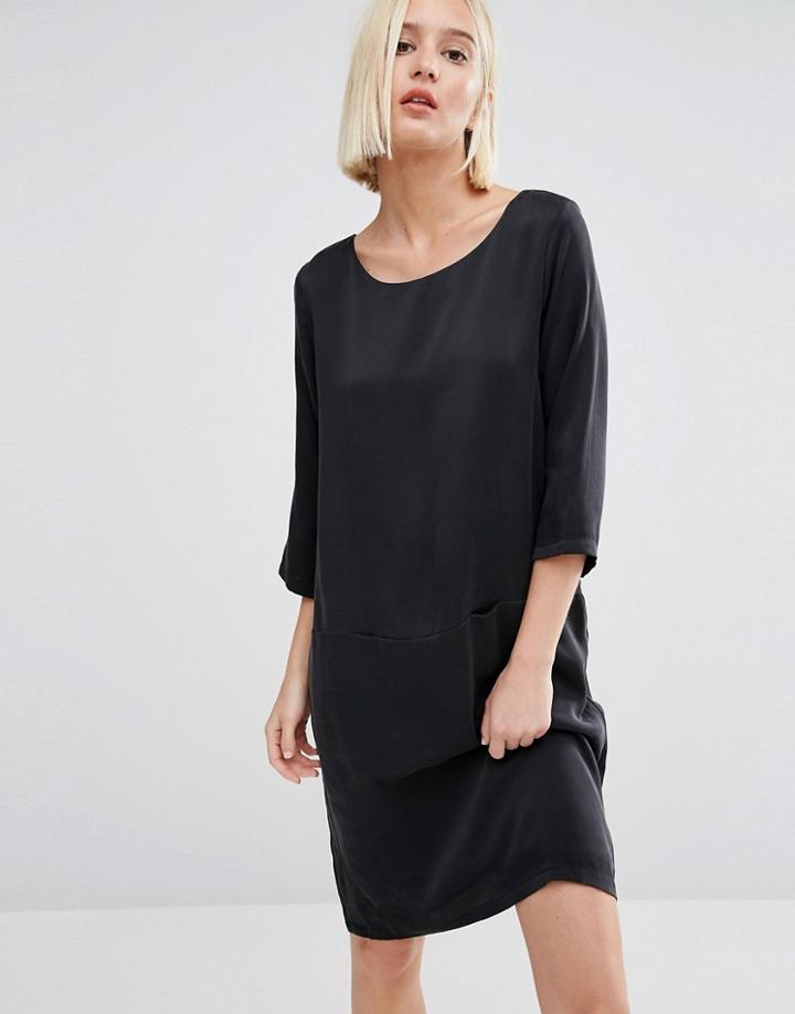 Selected Sinca Shift Dress In Sandwashed Silk - Black