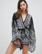 Influence Beach Romper With Fluted Sleeves - Multi