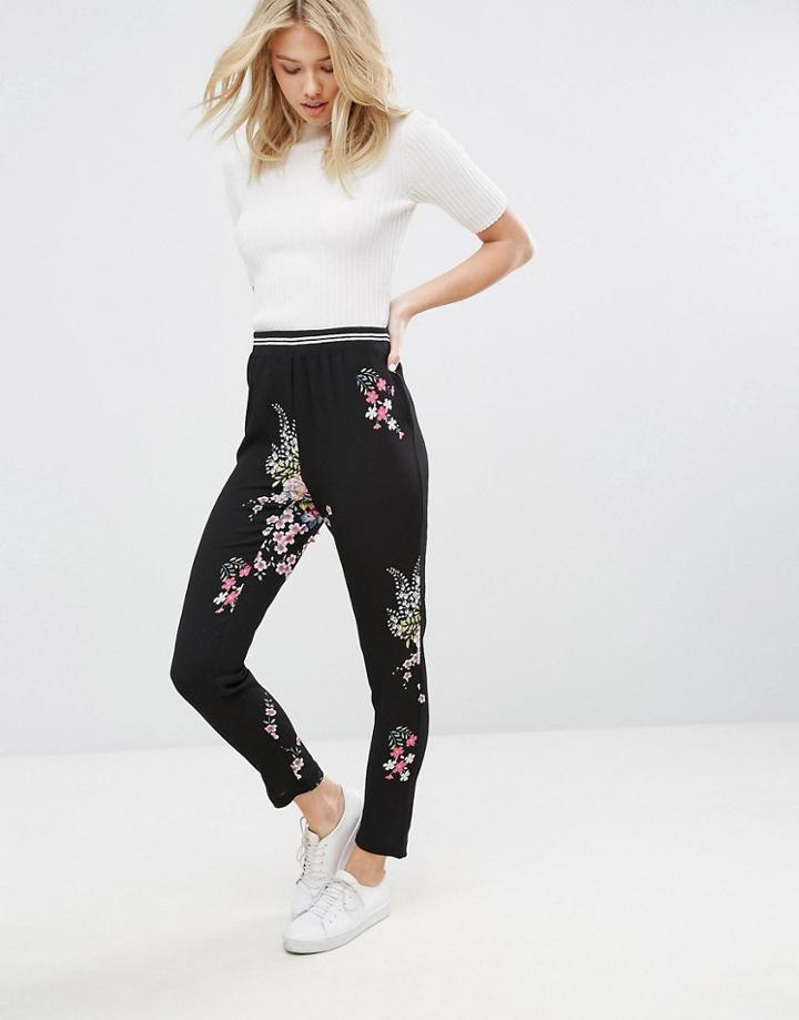 J.d.y Floral Printed Pant With Contrast Rib - Multi