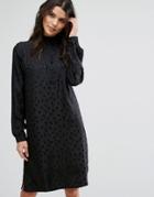 Selected Femme Silk Button Detail Dress - Black