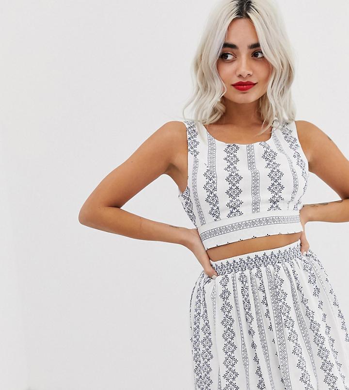 Parisian Petite Crop Top With Contrast Embroidery - White