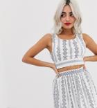 Parisian Petite Crop Top With Contrast Embroidery - White