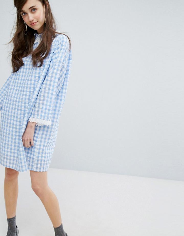 Sister Jane Mini Dress In Gingham With Collar - Blue