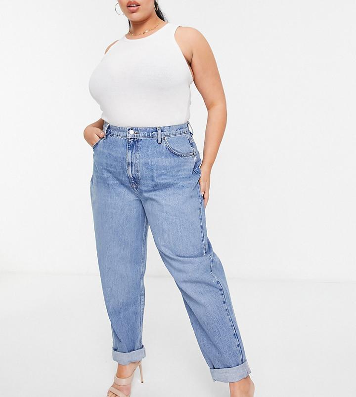 Asos Design Curve High Rise 'slouchy' Mom Jean In Midwash-blues