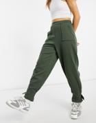Asos Design Peg Trouser With Tie Cuff In Jersey Twill In Khaki-green