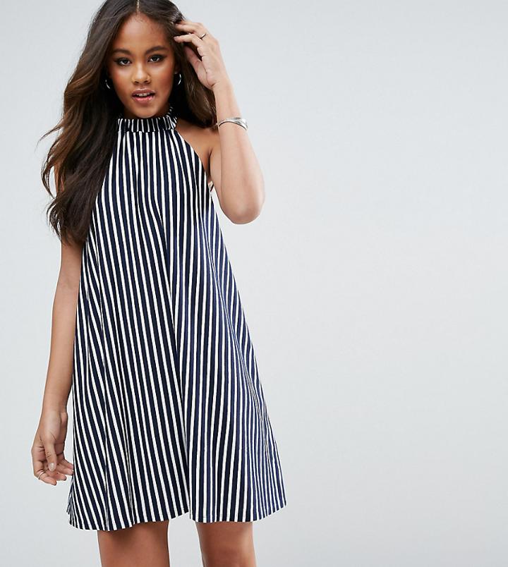 Asos Tall Halter Neck Swing Sundress In Stripe - Black