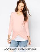 Asos Maternity Nursing Top With Wrap Overlay And 3/4 Sleeve - Pink