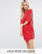 Asos Petite Asymmetric Shift Dress In Jumbo Rib - Red
