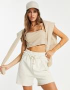 Na-kd Ribbed Asymmetric Crop Top In Beige-neutral
