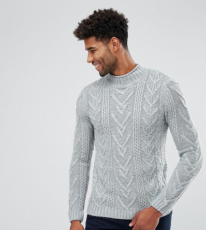 Asos Tall Cable Knit Sweater In Steel Blue - Blue