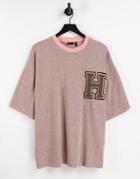 Asos Design Oversized T-shirt In Heavyweight Pink Heather With Chest Badge