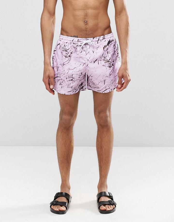 Cheats & Thieves Mid Length Swim Shorts In Pink Marble Digital Print - Pink