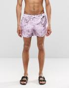 Cheats & Thieves Mid Length Swim Shorts In Pink Marble Digital Print - Pink