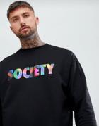 Asos Design Oversized Sweatshirt With Society Print - Black