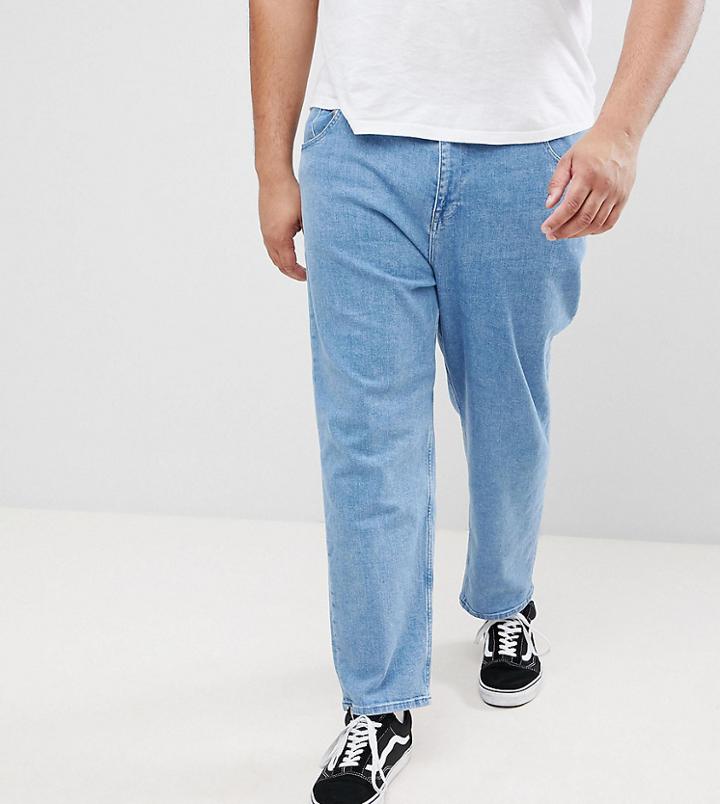 Asos Plus Skater Jeans In Mid Wash Blue - Blue