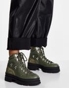 Selected Femme Hiking Boots In Khaki-green