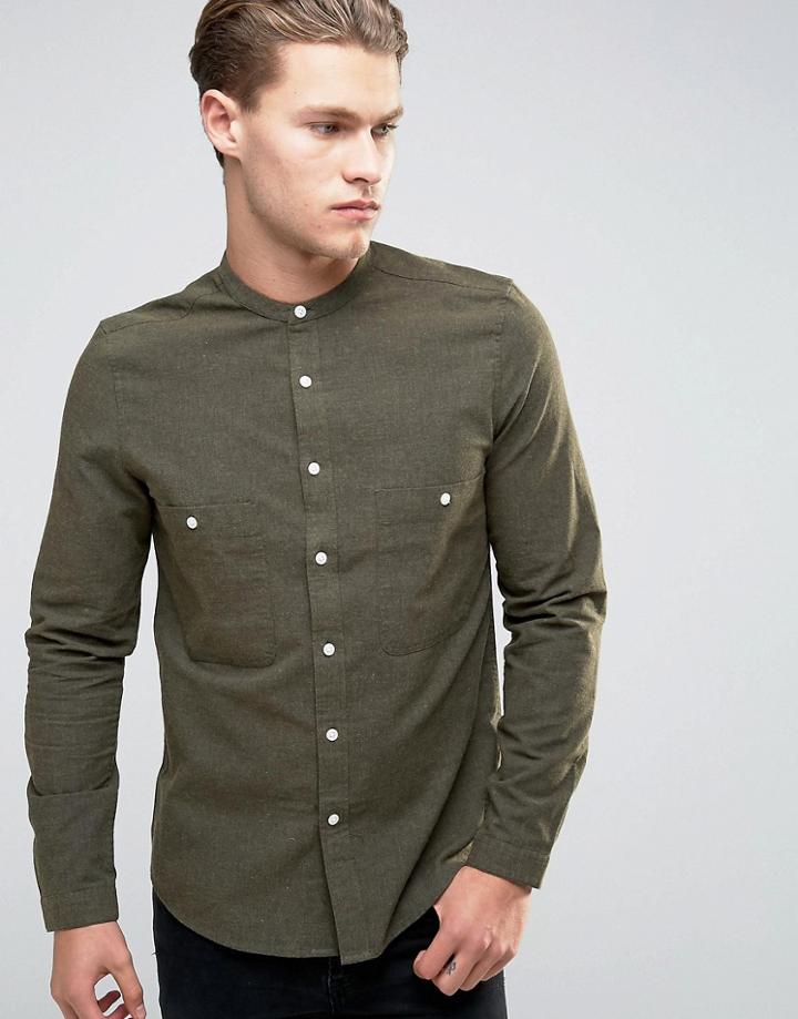 Asos Shirt With Two Pockets In Khaki In Regular Fit - Green