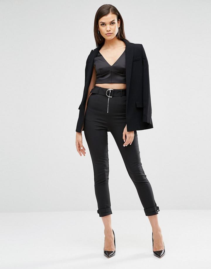 Lavish Alice D-ring Belt & Cuff Tape Leg Pants - Black