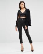 Lavish Alice D-ring Belt & Cuff Tape Leg Pants - Black