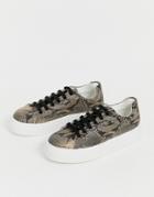 Asos Design Day Light Chunky Lace Up Sneakers In Snake - Multi
