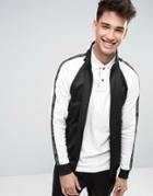 Hollister Zipthru Track Jacket Tricot Regular Fit Taped Sleeve Logo In Black - Black
