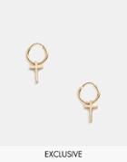 Reclaimed Vintage Inspired Hoop Earrings With Cross In Gold Exclusive At Asos - Gold