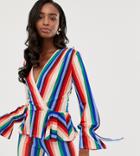 John Zack Tall Wrap Front Top In Multi Stripe Print - Multi