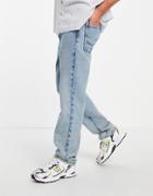 Asos Design Cotton Blend Straight Leg Jeans In 90's Wash - Mblue-blues