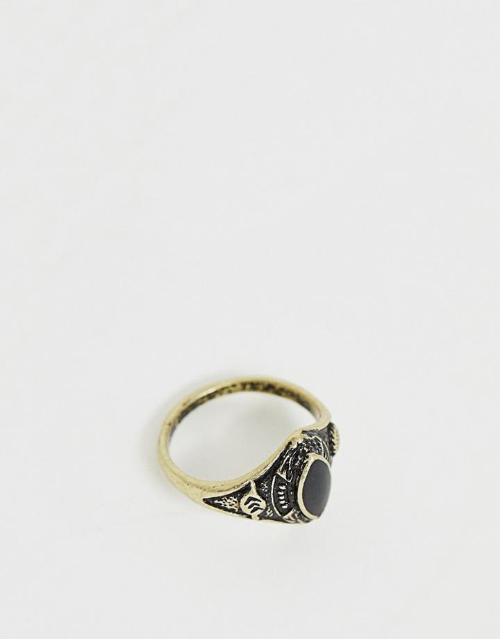 Asos Design Pinky Ring With Stone In Burnished Silver - Silver