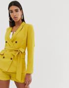 Fashion Union Double Breasted Blazer With Tie Waist Two-piece - Yellow