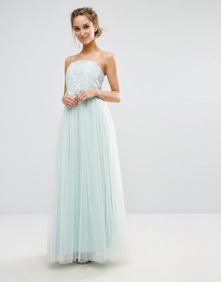 Little Mistress Lace Overlay Bandeau Prom Dress - Blue
