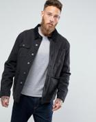 Asos Denim Worker Jacket With Stripe Lining And Cord Collar In Black - Black