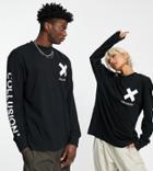 Collusion Unisex Long Sleeve Logo Cotton T-shirt In Black - Black