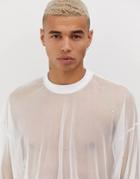 Asos Design Oversized T-shirt With Half Sleeve In Embellished Mesh In White - White